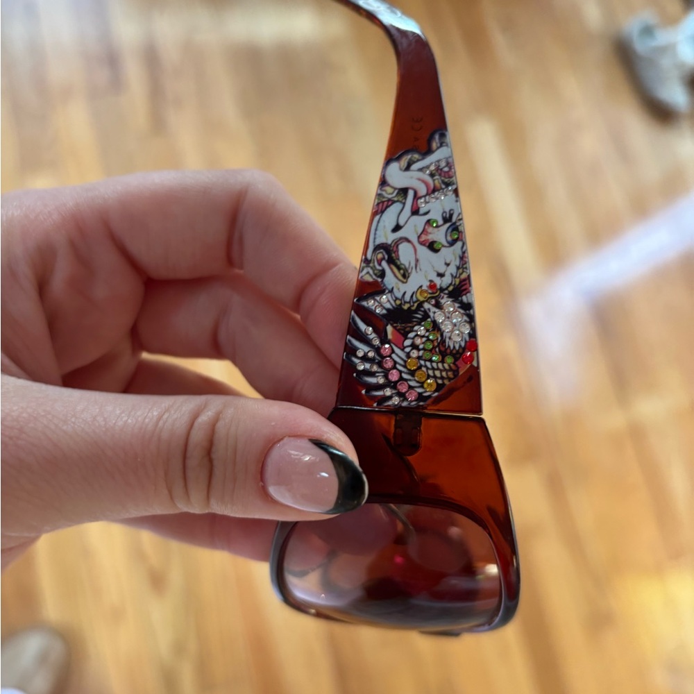 Ed Hardy Brown Sunglasses with Multicolor Design